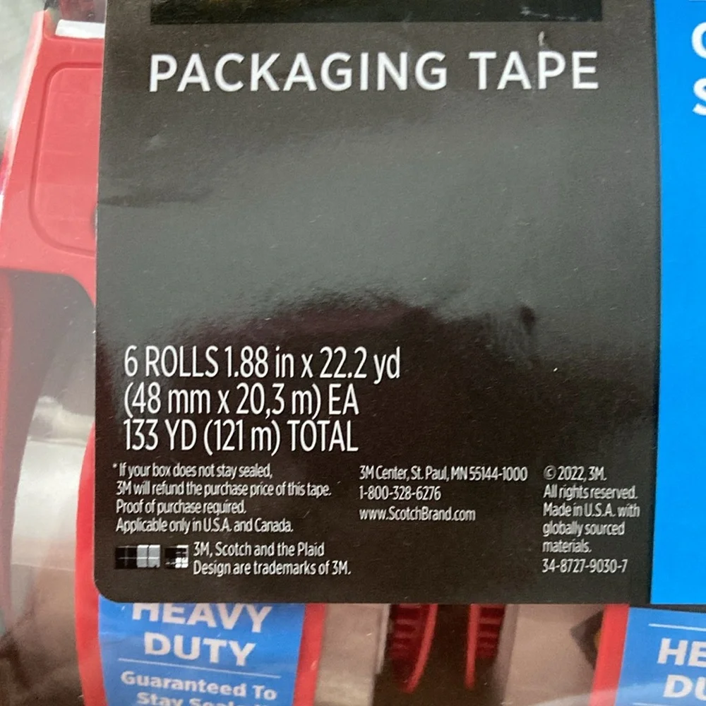 Scotch Packaging Tape Shipping Heavy Duty Moving 6 Rolls 22.2 yd Dispensers NIB